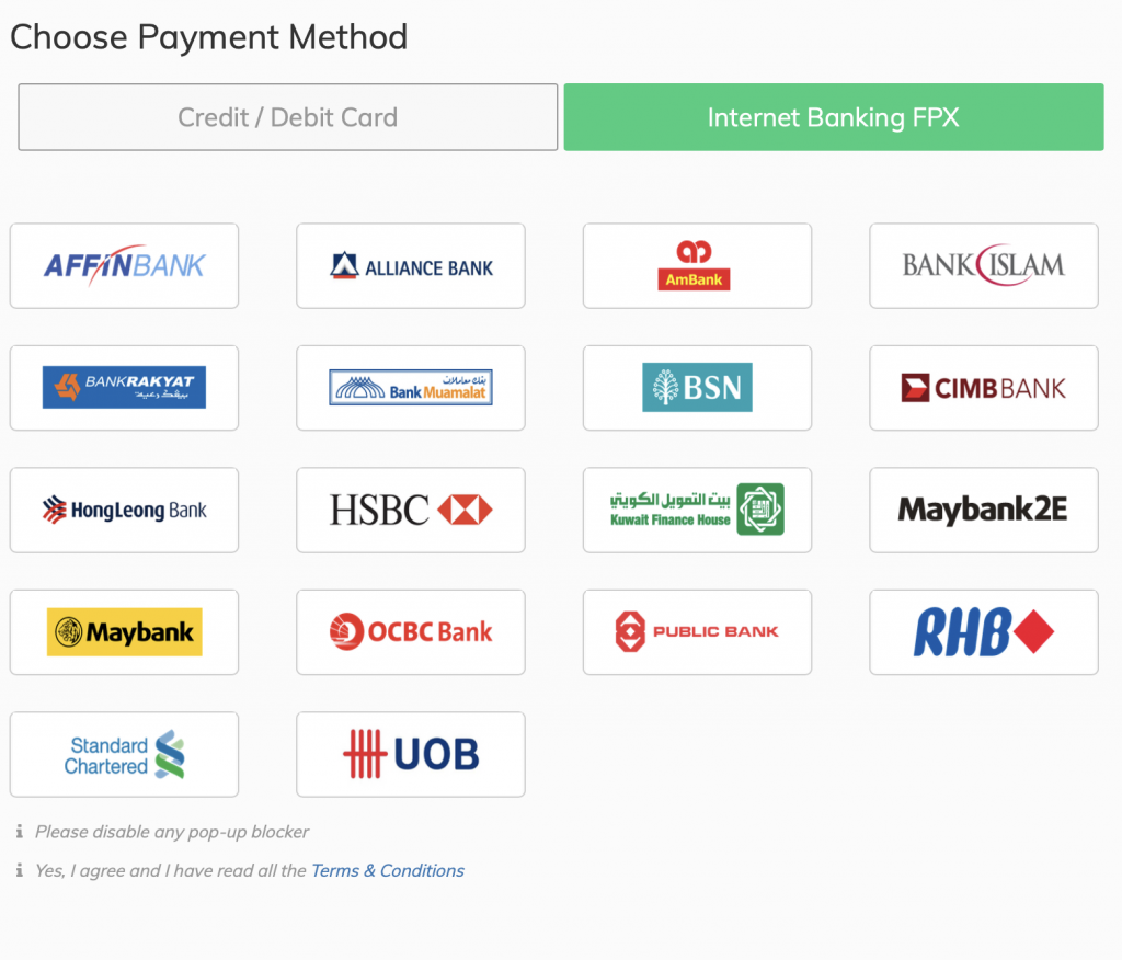 Accepted banks for online payment